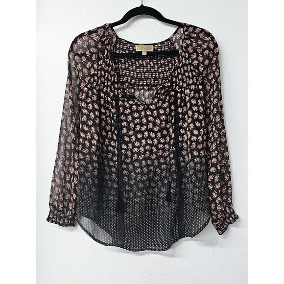 VERA WANG Princess Black Floral Sheer Long Sleeve Women Shirt (S) - Picture 1 of 4